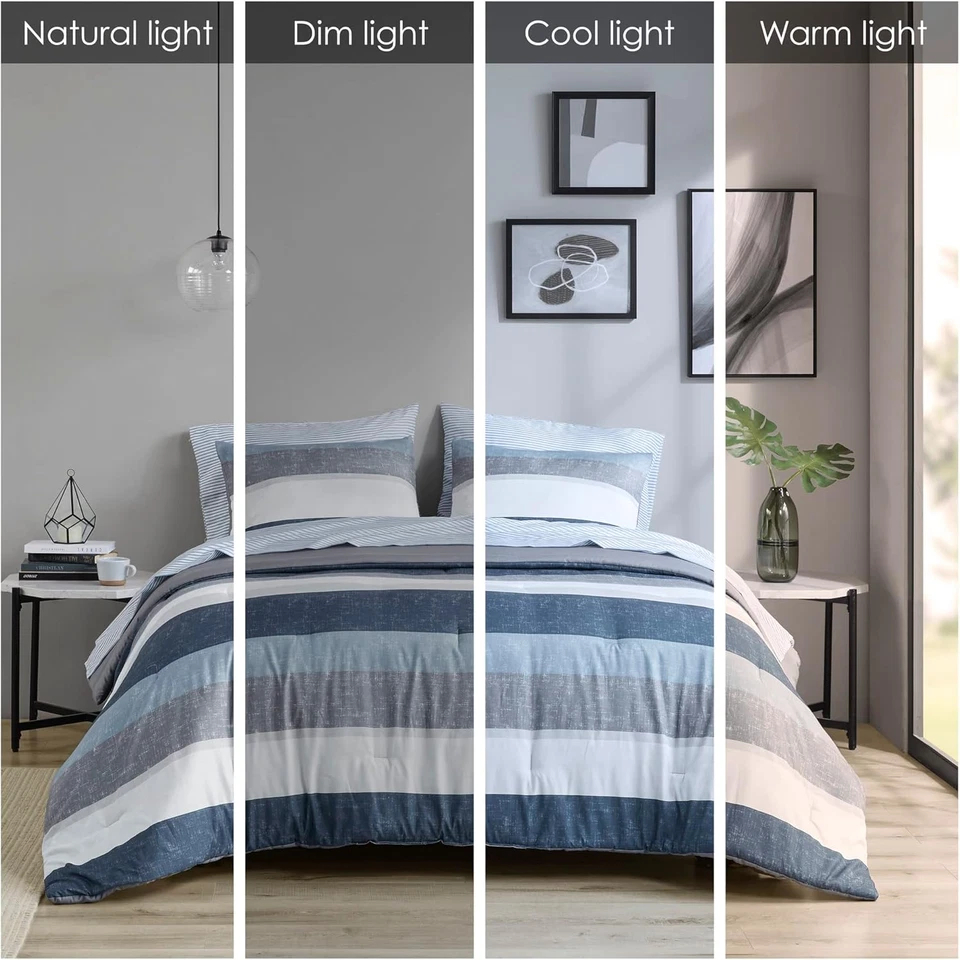 Essentials Jaxon Juego de Edredón Cama en Bolsa con Sábana, Diseño a Rayas Estampadas, M Foto 2 de 4