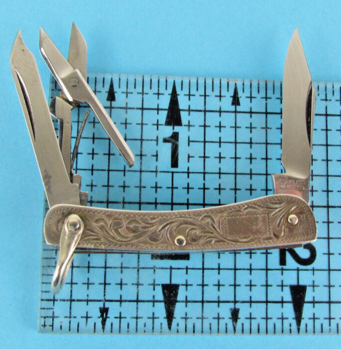 Vintage F Wing Sterling Fujimoto Engraved Pocket Knife Japan