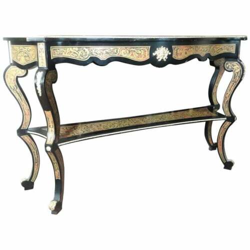 20th century Napoleon III Boulle console table, real natural turtle (1950 Italy) - Foto 1 di 7