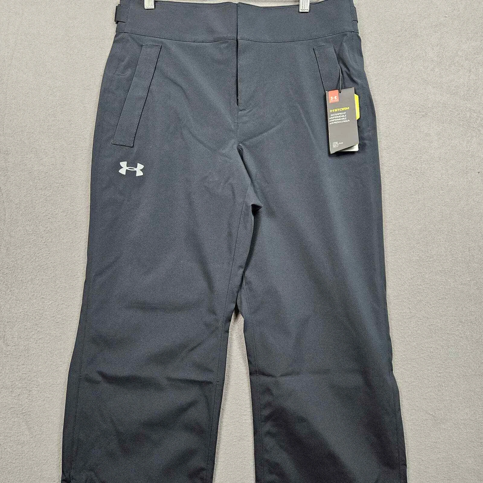 Under Armour Pants Mens Small Stormproof Weatherproof Black Snap Button Lined