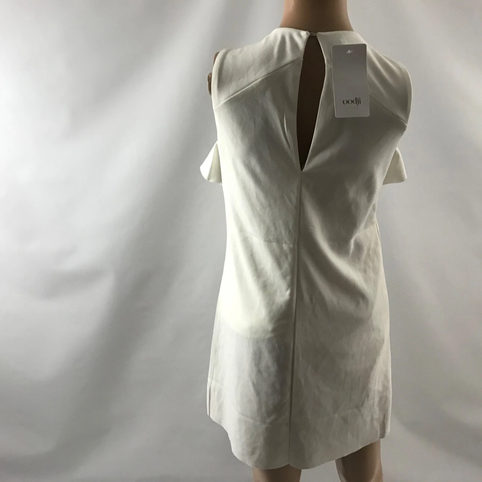 OFF WHITE Abito Oodji taglia XS bianco sporco avorio senza maniche tubino tinta unita manica arricciata nuovo