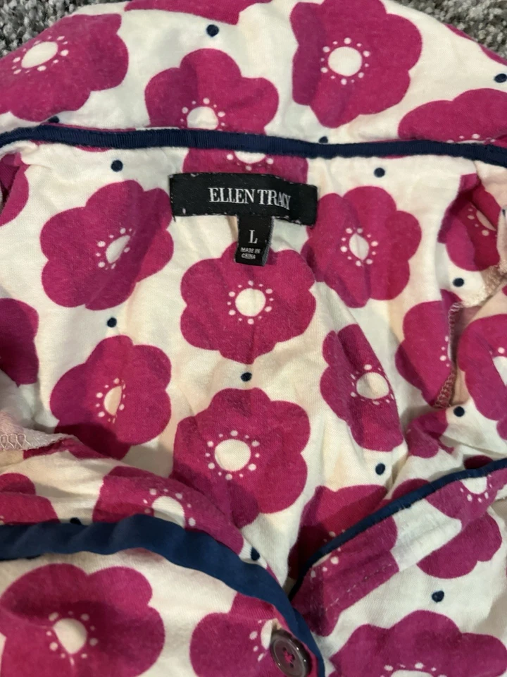 Conjunto de pijama Ellen Tracy para mujer grande rosa floral manga larga botones Top pantalones Foto 2 de 4
