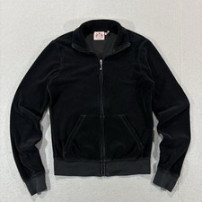 Vintage Juicy Couture Black Velour Track Jacket Sz M Full Zip Y2k USA