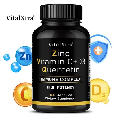 VitalXtra Immune Complex-Zinc,VitaminC,D3&Quercetin for Daily Wellness 30~120Cap