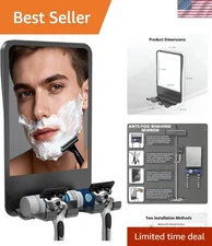 Fogless Shower Mirror for Shaving with Storage Adjustable Angle Wall Mount Black