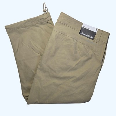 NEW Eddie Bauer Rainier Capri Pants Womens 16 Khaki Slightly Curvy Hiking Tan