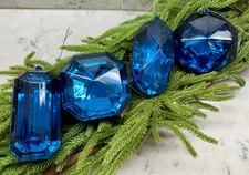 Set Of 4 Vickerman Blue Acrylic Gem Jewel Glitter Christmas Ornaments 4-5”
