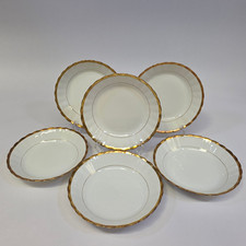 Vintage Elite Works Limoges France Gold Rim - Coupe Soup Bowls Set of 6 c. 1900