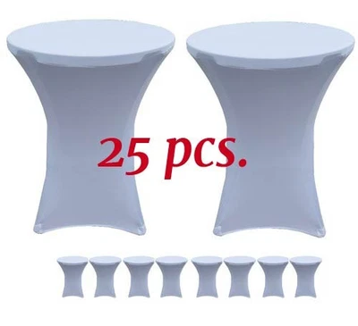BANQUET TABLES PRO ® 25 Pack 32 x 43 White Stretch Spandex Highboy Table Cover Bulk Case Wholesale