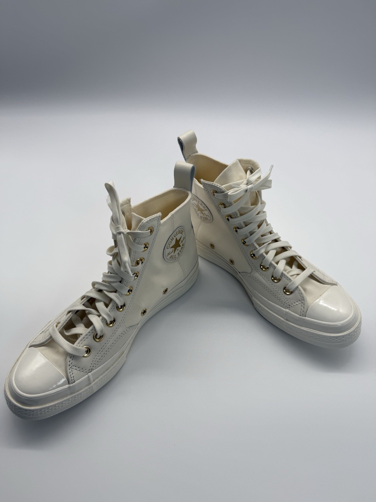 Converse White Gold Leather Trim High top Unisex Men’s 8 Women’s  Size 10 thumbnail 2