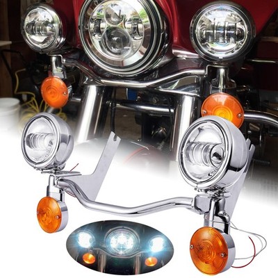 Chrome LED Passing Lights Fog Turn Signal Lamp Bar For Harley Touring 1997-2013