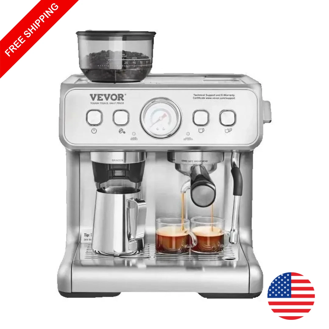 15 Bar Espresso Machine with Grinder Milk Frother Semi Automatic Coffee Maker