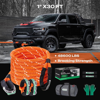 #ad 1quot; x 30ft Kinetic Recovery Rope Heavy Snatch Rope 48600 LBS w 2 Soft Shackles $83.99