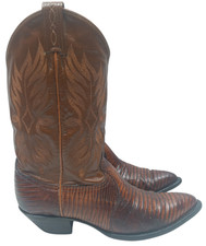 Tony Lama Vintage Lizard Cowboy Boots Men's 8.5 M Brown USA Made