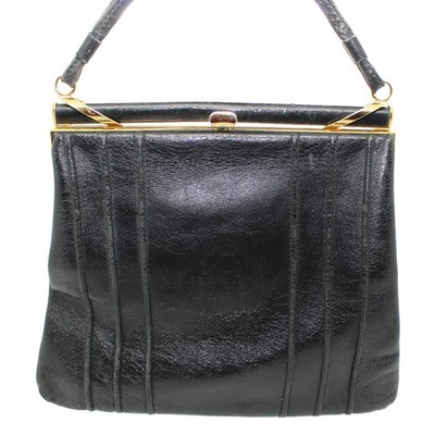 JANE SHILTON Vintage Made In England Gold Black Leather Clutch Purse Handbag