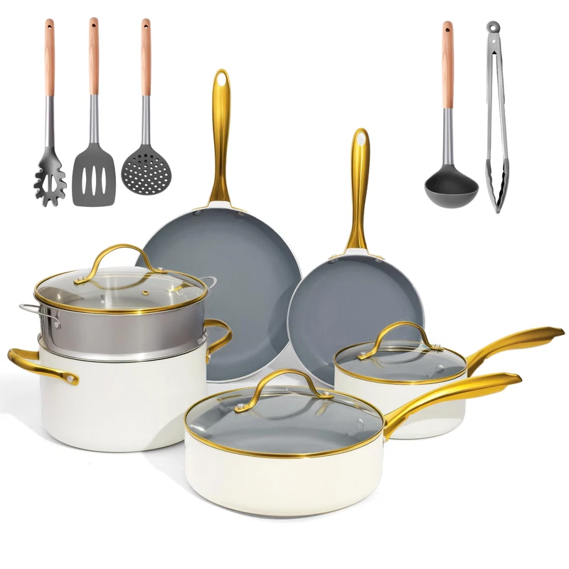 Oubrl Ceramic Cookware Sethealthynon Toxicpots And Pans Set Non Stick14-Pcs