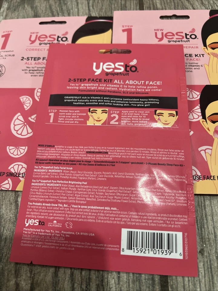 Kit facial de 2 pasos Yes To GrapeFruit exfoliante facial y exfoliación iluminadora (3 paquetes) Foto 3 de 3