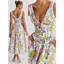 House of CB Emmelina Dress White Vintage Rose Print Corset Sundress Size XS