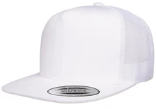 WHITE YP Classics Flat Bill Trucker Cap 5 Panel Mesh Back Snapback Hat 6006