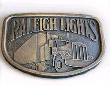Vintage Raleigh Lights Tobacco Cigarettes Semi Truck Trucker Brass Belt Buckle