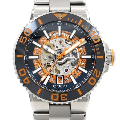 EPOS Sportive Diver 3441K 3441SKB Date 500m Black Orange SS Steel Men Automatic
