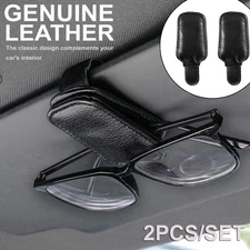 2Pcs Magnetic Leather Sunglasses Holder Car Truck Sun Visor Eyeglass Hanger Clip