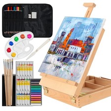 Juego de pintura artesanal de madera, kit de dibujo y pintura con caballete NEW