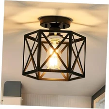 Modern Farmhouse Ceiling Light,Industrial Semi Flush Mount Ceiling 9.5 in Black