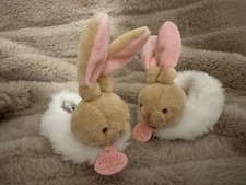 NEW  Doudou et Compagnie Baby Bunny Rattle Booties Slippers Pink Sz. 0-3 Months