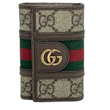 Gucci Ophidia Key Case 603732 Gray Beige Dark Brown Multi PVC Cotton