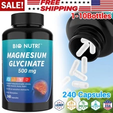 Magnesium Glycinate 500mg - 240 Capsules For Sleep, Stress Relief Support Bone