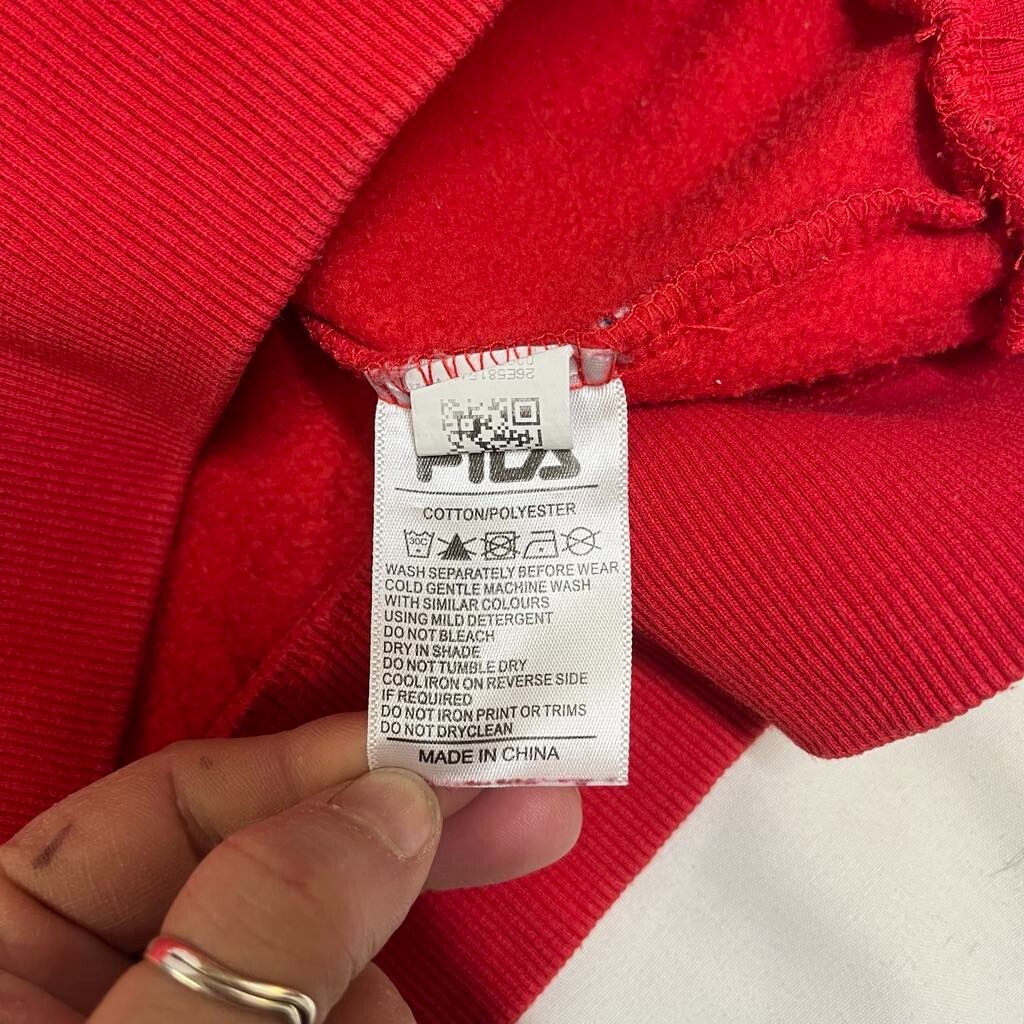 FILA Classics Felpa con Cappuccio Maglione Rosso Pullover Donna Taglia 10 Spellout (A76)