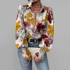 Women's Printed Button Down Shirts Business Long Sleeve Office Work Blouses Tops