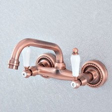 Antique Red Copper Swivel Spout Bathroom Basin Sink Faucet Mixer Tap Wall Mount