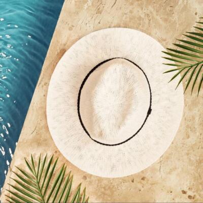 Riviera Ivory Sun Hat One Sz Packable Black Rope 4.5x14.5 