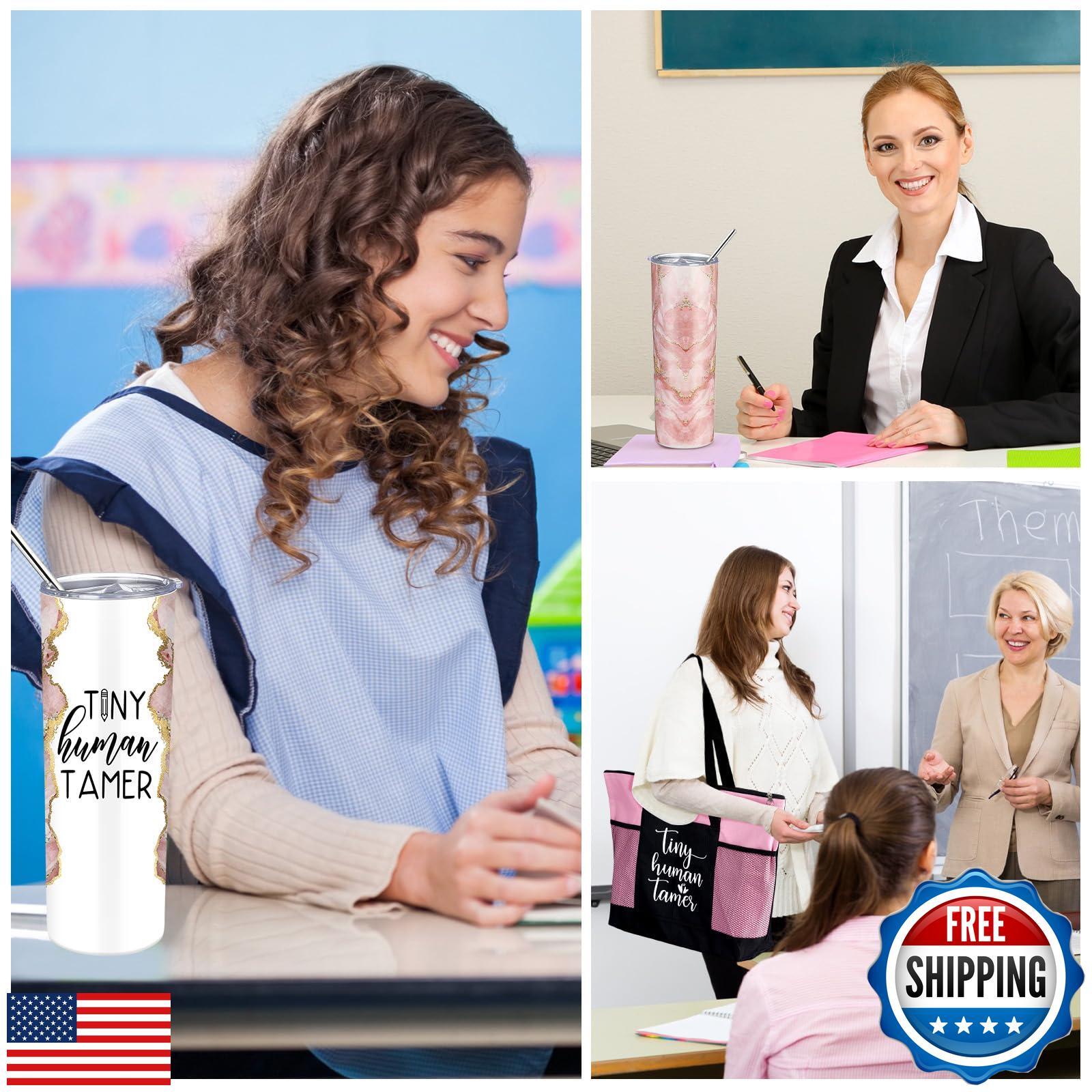 Jingmore 2 Pcs Teacher Appreciation Gifts for Women Tote Bag 20 oz Tumbler wi