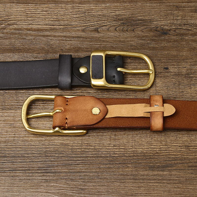 Mens Casual Genuine Leather Belt with Gold Buckle 1.5