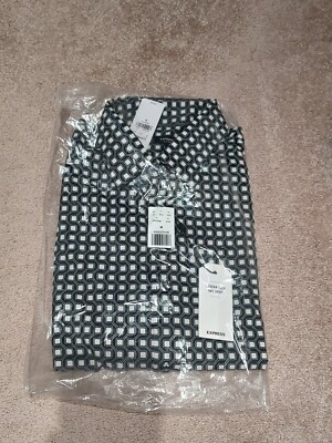 Express Mens SLIM LAYERED GEOMETRIC PRINT STRETCH 1MX DRESS SHIRT