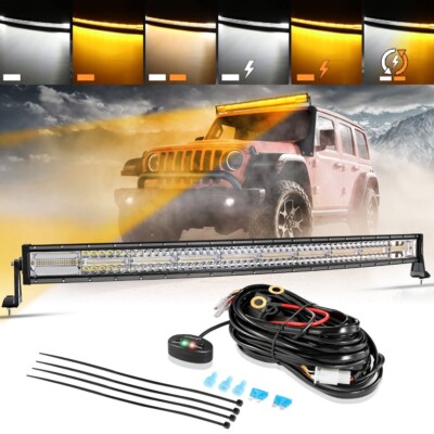 AUXBEAM 42'' White Amber Strobe Curved LED Light Bar 6 Modes Flash Off Road Lamp