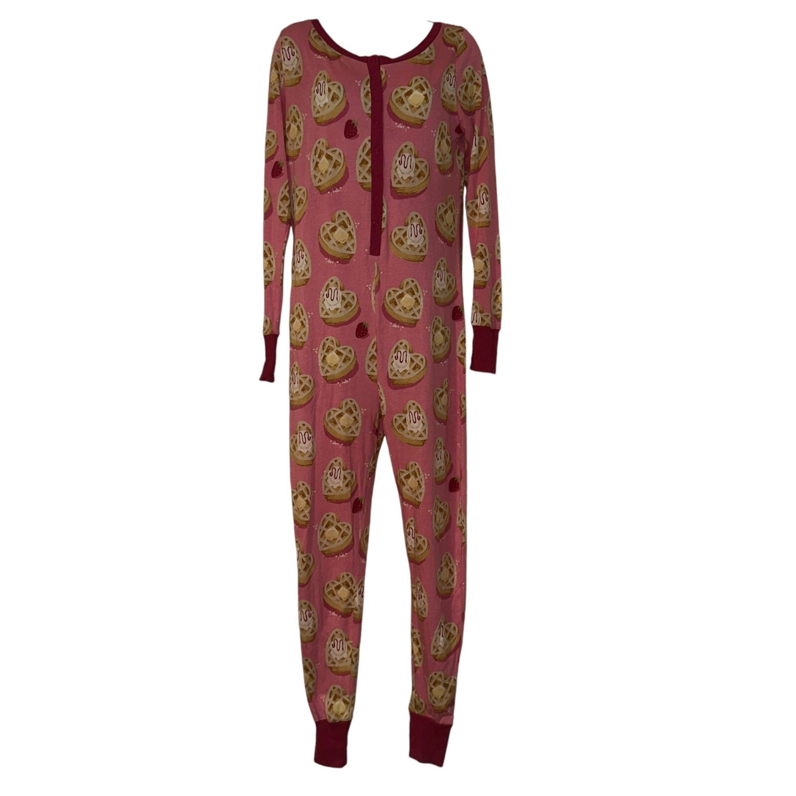 Munki Munki Womens Valentines Day Pajamas S Pink Heart Waffles PJs Unionsuit
