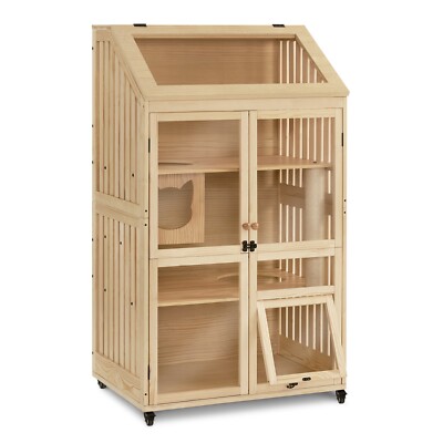 Lovupet Wooden Cat House with Opening Top Skylight and Multiple Levels, CT392