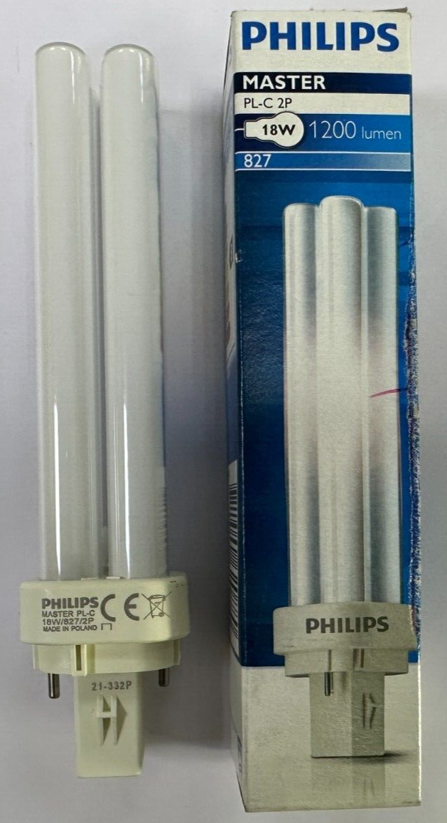 2x Philips 18W G24d-2,2 Pin,827 2700K Bassa Energia Cfl Lampadina Pl Plc Lampada
