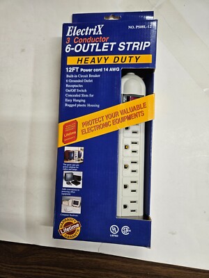 3Prong 6 Outlet Power Strip 12FT Extension Cord Heavy Duty 14AWG ''NEW''