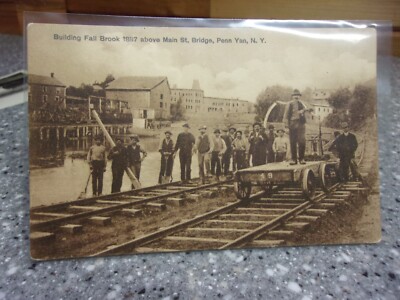 P270  old post card building fall brook 1887 bridge penn yan ny