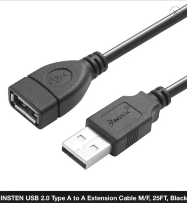 Insten USB Extension Cable Black 2.0 25 Feet USB Type A Male to A Female R32