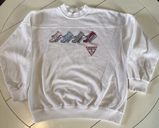 Vintage 1980s Guess-Jeans Crewneck-Sweatshirt Large -sneakers Print. Made In USA