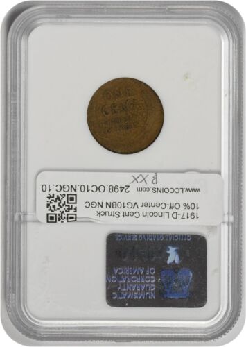 1917-D Lincoln Cent 10% Off Center VG10BN NGC - Picture 2 of 2