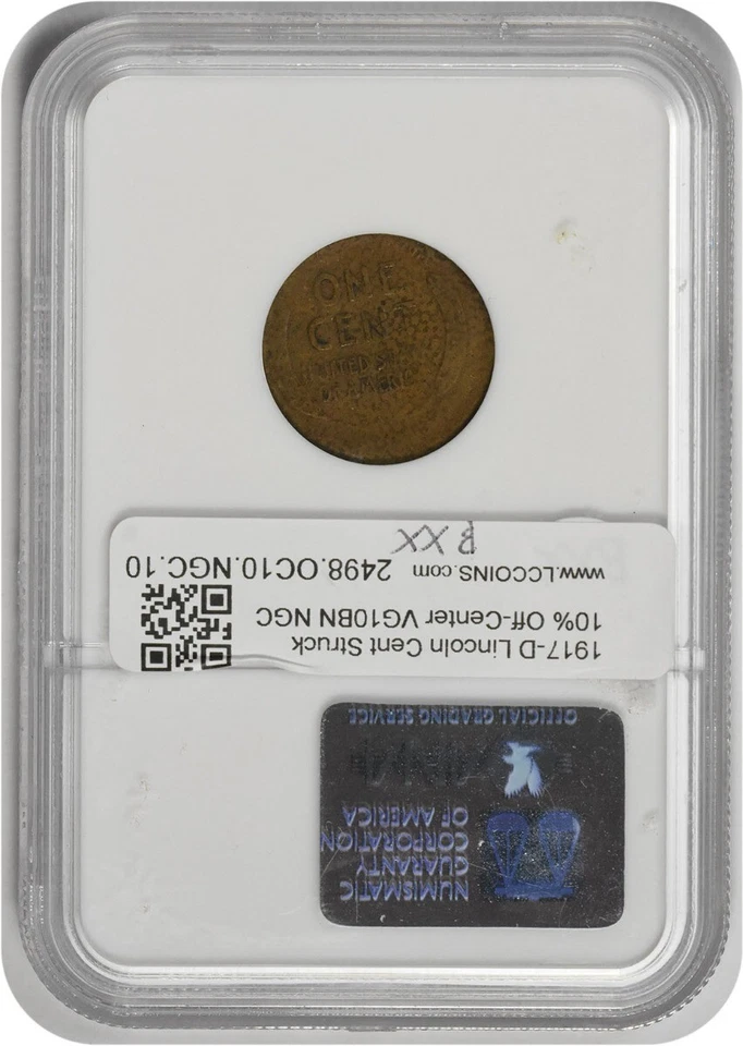 1917-D Lincoln Cent 10% Off Center VG10BN NGC - Image 2 of 2