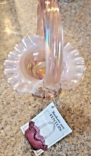 NEW Baskets Are Fenton Pink Ruffle Top Glass Basket