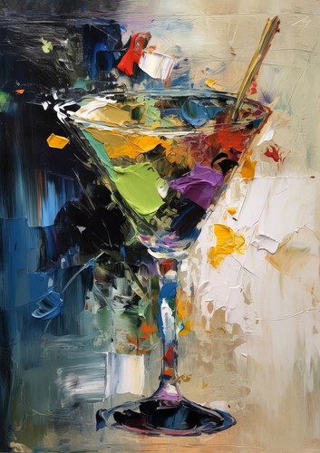 Chic Martini Glass Oil Painting Print - Bar Art Decor 5" x 7" - Picture 5 of 5